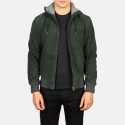 Nintenzo Green Hooded Suede Leather Bomber Jacket