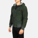 Nintenzo Green Hooded Suede Leather Bomber Jacket