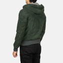 Nintenzo Green Hooded Suede Leather Bomber Jacket
