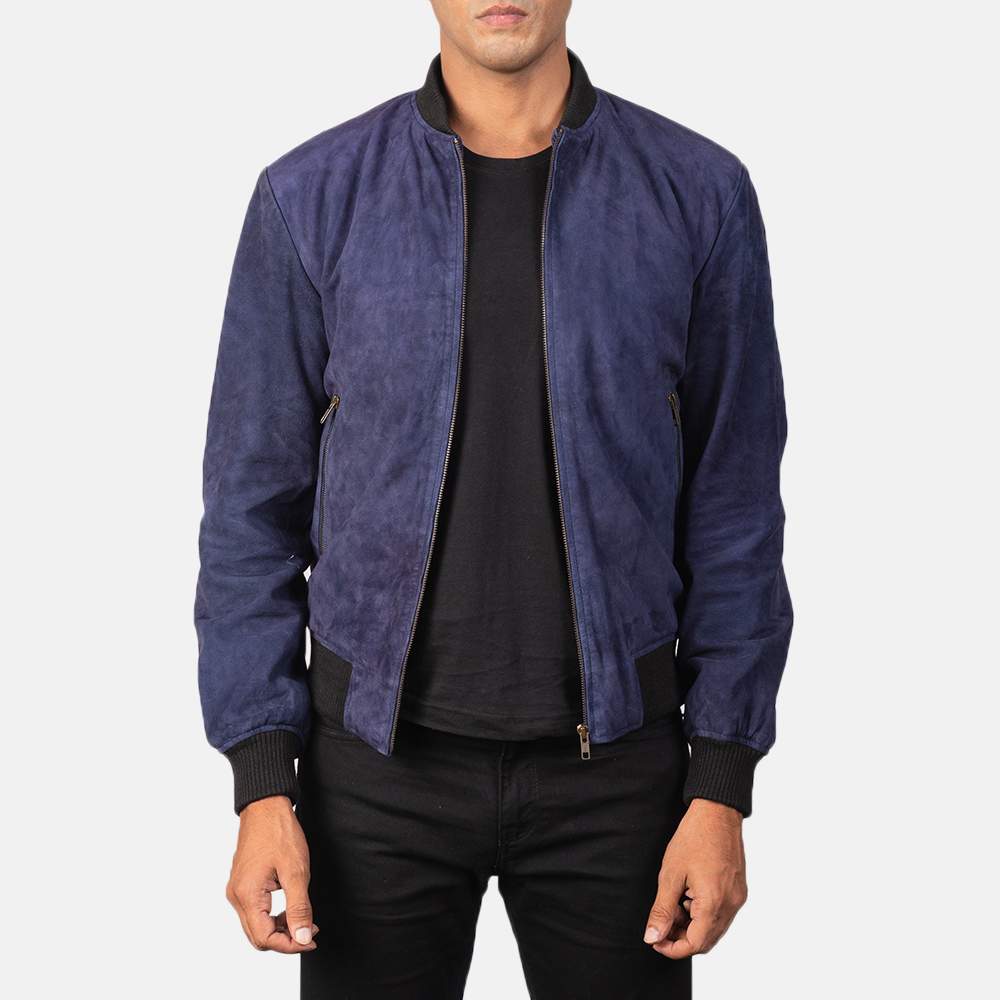 Shane Blue Suede Leather Bomber Jacket