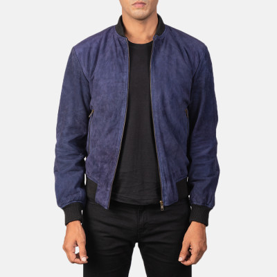 Shane Blue Suede Leather Bomber Jacket