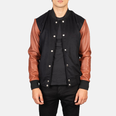 Vaxton Brown Hybrid Varsity Leather Jacket