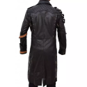 PUBG Black Leather Long Trench Coat For Men