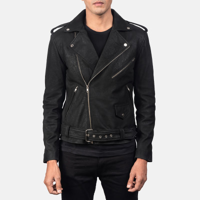 Allaric Alley Distressed Black Biker Leather Jacket