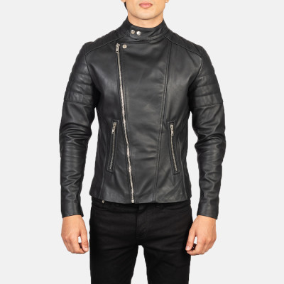 Faisor Black Biker Leather Jacket
