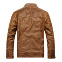 Chris Pang Stand Collar Brown Leather Jacket For Men