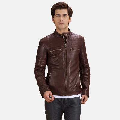 Urbane Quilted Maroon Biker Leather Jacket