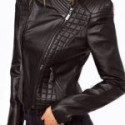 Quilted Womens Coat, Biker Black Slim Fit Leather Jacket