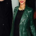 Rihanna Edgy Look Green Leather Jacket