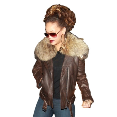 Rihanna Faux Fur Collar leather Jacket