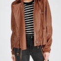 Women Brown Stripe Hoodie Leather Jacket
