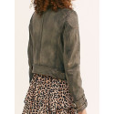 Women Vintage Gray Biker Leather Jacket