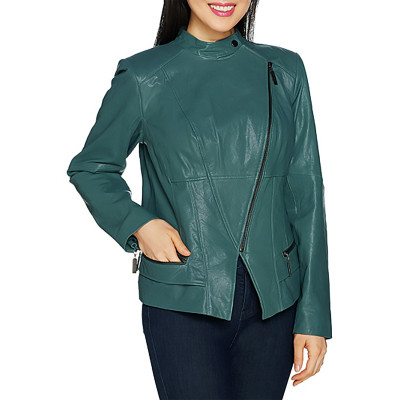 Women’s Biker Lambskin Leather Jacket In Blue