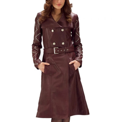 Women’s Maroon Studded Trench Coat