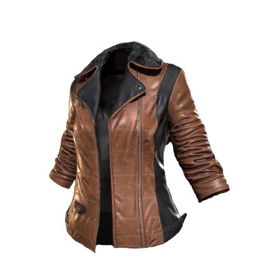 Women’s Slim Fit Biker Jacket In Black & Brown