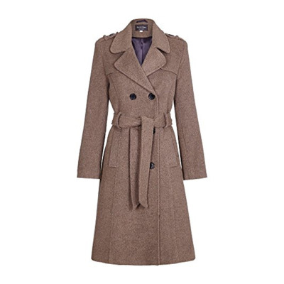 Womens Wool Belted Military Style Tweed Coat